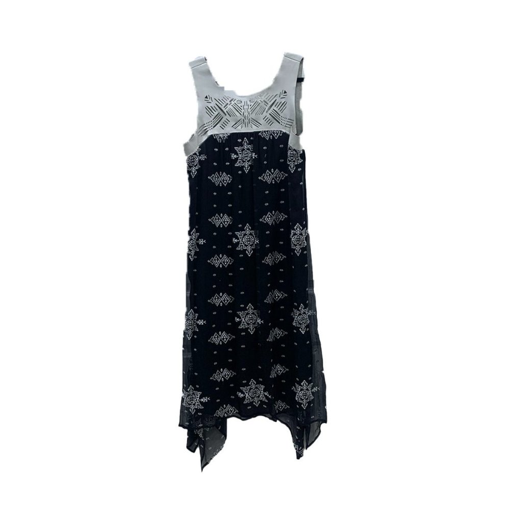Twelfth Street Cynthia Vincent Silk Leather Embroidered Dress M